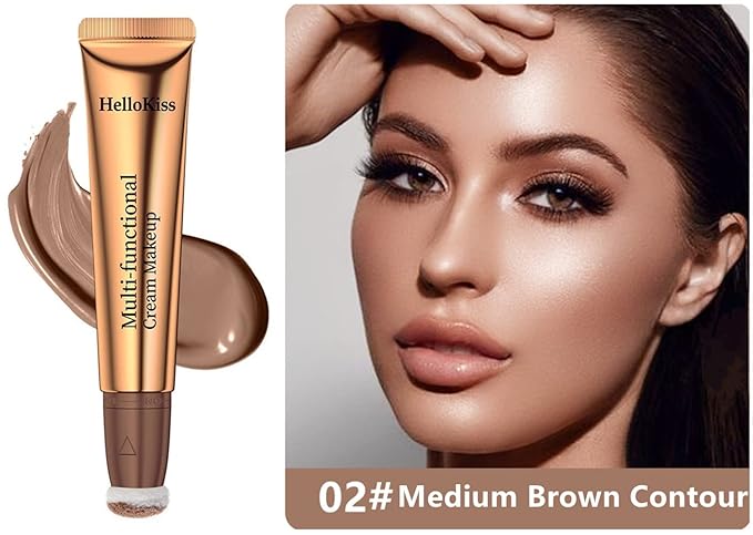 Go Ho Liquid Contour Beauty Wand,Blendable Super Silky Cream Contour Stick,Moisturizing Contour Blusher Stick with Fine Cushion Applicator,Cruelty-free, 002# Medium Brown-Velvo Beauty