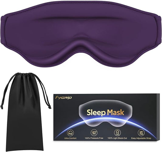 3D Cooling Eye Mask Sleep Mask for Men & Women, 100% Pressure-Free & Light Block-Out Eye Mask for Sleep with Easy Adjustable Strap, Night Eye Cover for Travel, Purple-Velvo Beauty