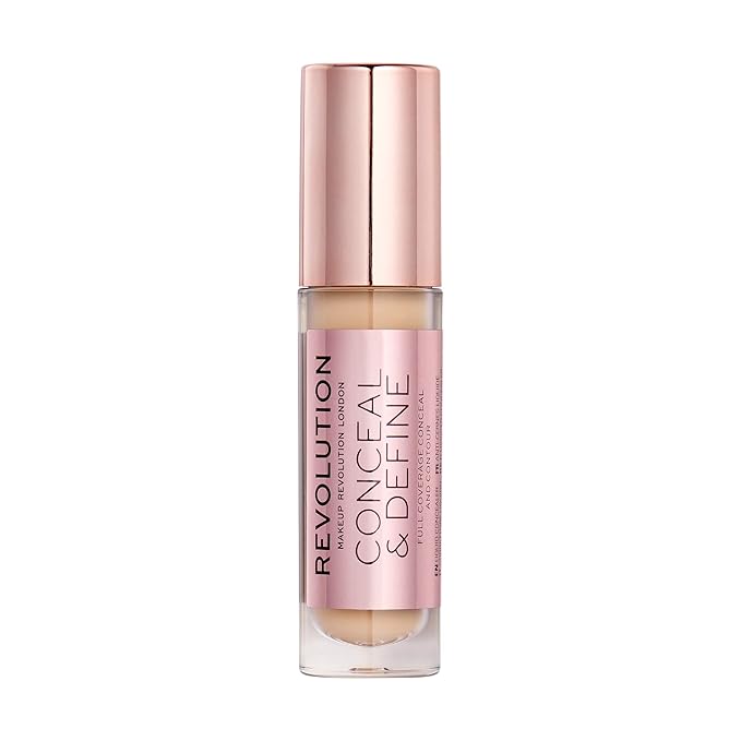 Makeup Revolution Conceal & Define Concealer, Full Coverage Makeup Concealer, Matte Finish & Long Wear, For Fair Skin Tones, Vegan, C5, 4ml-Velvo Beauty