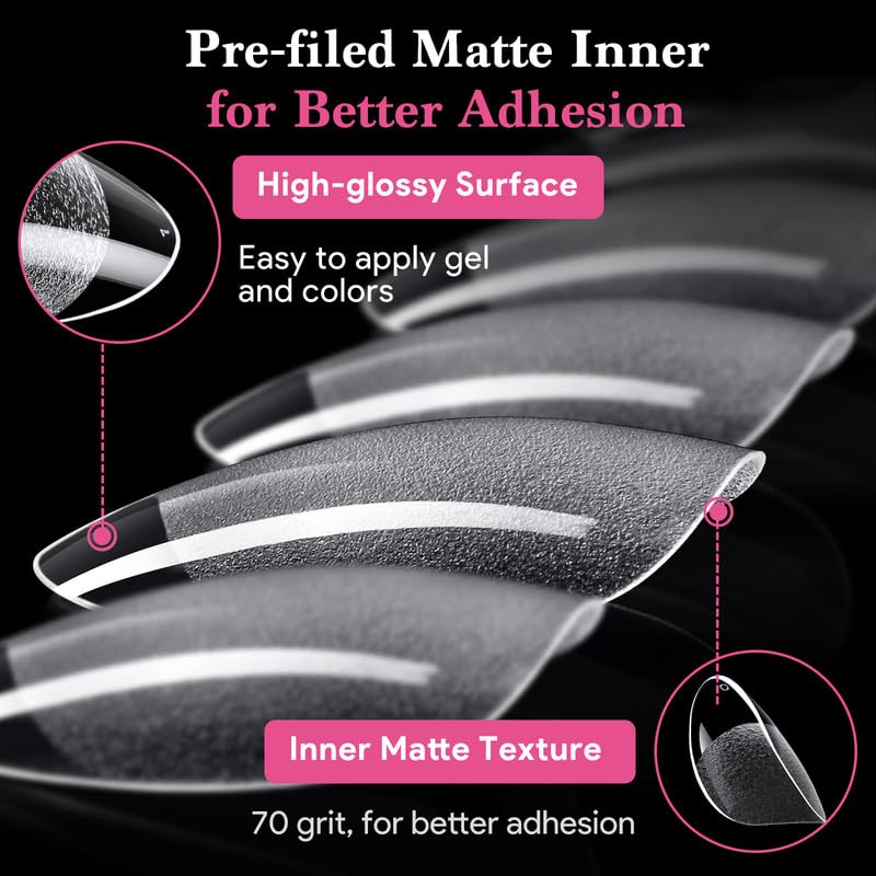 Short Round False Nail Tips, 15 Sizes 510 PCS Clear Soft Press On Fake Nail Pre-shaped Half Matte Full Cover Gel Nail Tips Extensions Strong Thick Long Lasting for DIY Beginners & Salon Manicure-Velvo Beauty