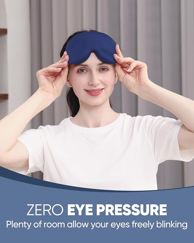 MZOO Luxury Sleep Eye Mask for Side Sleeper Men Women, Zero Eye Pressure 3D Sleeping Mask, Light Blocking Patented Design Night Blindfold, Soft Eye Shade Cover for Travel, Blue-Velvo Beauty