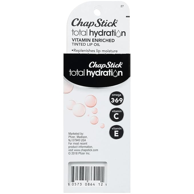 ChapStick Total Hydration Vitamin Enriched Nearly Nude Tinted Lip Oil Tube, Lip Care - 0.24 Oz-Velvo Beauty