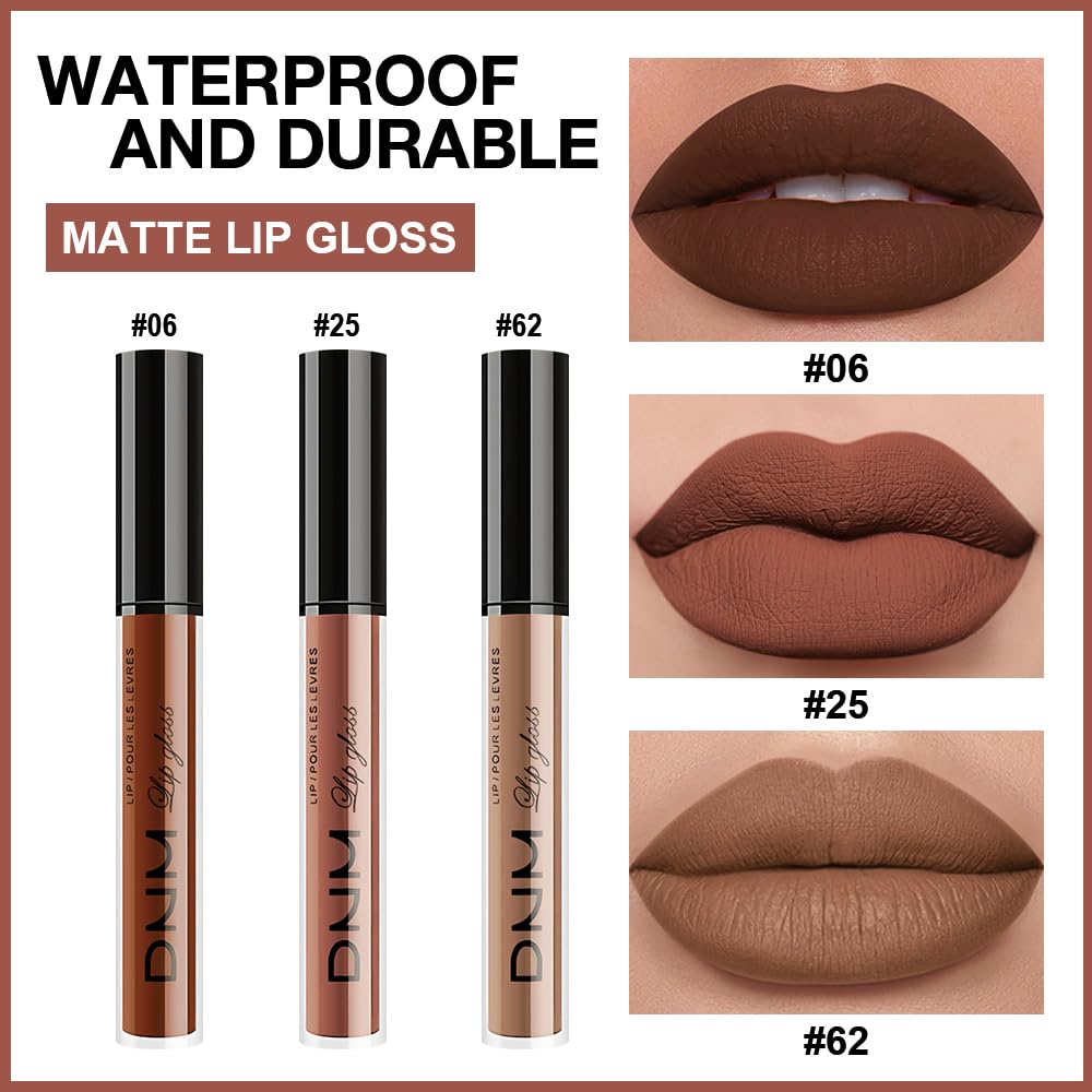 evpct 3Pcs Chocolate Red Brown Nude Matte Liquid Lipstick Lip Stain Sets for Women, Matte Lipstick Long Lasting Waterproof Permanent 24 Hours original, Magic Lip Sticks Pack for Halloween Daily Makeup-Velvo Beauty