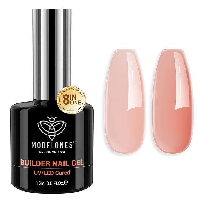 modelones Builder Nail Gel, 8-in-One Sheer Nude Pink Builder, Apricot Blush Pink Rubber Base for Nail Thickening Apex Building LED Lamp Cured Hard Strengthener Extend Color Gel Polish for DIY Salon-Velvo Beauty
