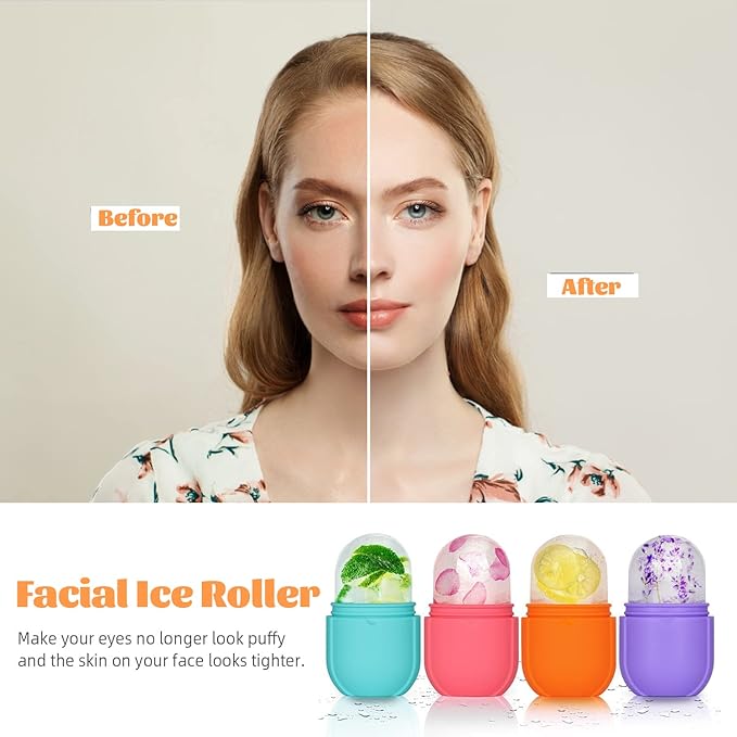 Ice Roller for Face and Eye, Upgrated Ice Face Roller Puffiness Relief Ice Roller Skin Care Tools, Ice Facial Cube, Gua Sha Face Massage, Silicone Ice Mold for Face Beauty ( Orange)-Velvo Beauty