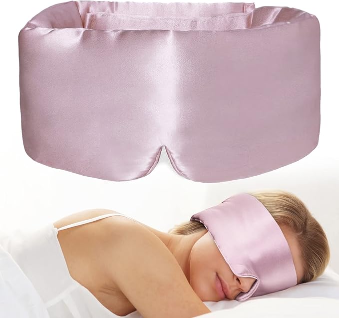 100% Natural Silk Eye Mask for Women Men, Soft Pressureless Cooling Blackout Eye Covers for Sleeping, Large Size Sleep Mask fits All Heads Adjustable, 1PC, Lotus Pink-Velvo Beauty