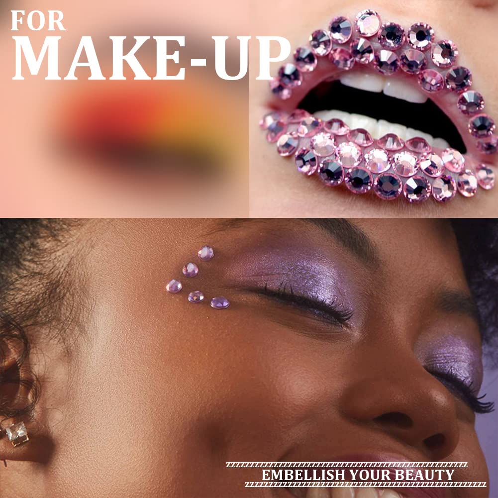 One Pack 2000 Pcs of Flatback Round Pale Purple Rhinestones 6 Sizes (1.5-6 mm) with Nail Art Rhinestone Picker Pencil and Tweezer for DIY and Salon Use-Velvo Beauty