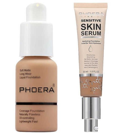 PHOERA Foundation Full Coverage,and Medium Coverage 2024 New PHOERA Foundation Makeup for Mature Skin, Lightweight Wrinkles Matte Natural Finish for a Flawless Complexion(105+N04/Sand+Sand)-Velvo Beauty