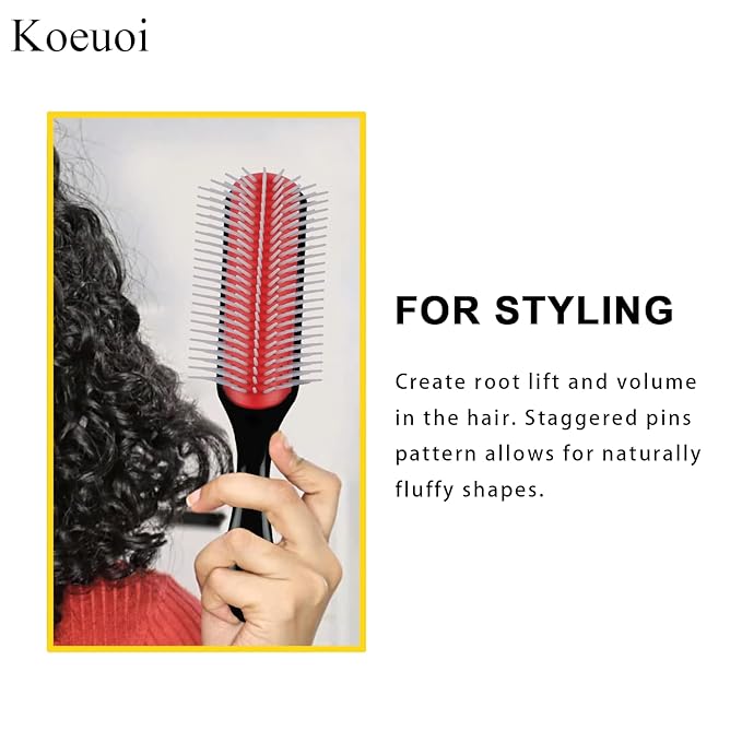 Classic Styling Curly Hair Brush. 9 Row Black Brush for Detangling, Separating, Shaping. For Women and Men Wet or Dry Hair.-Velvo Beauty
