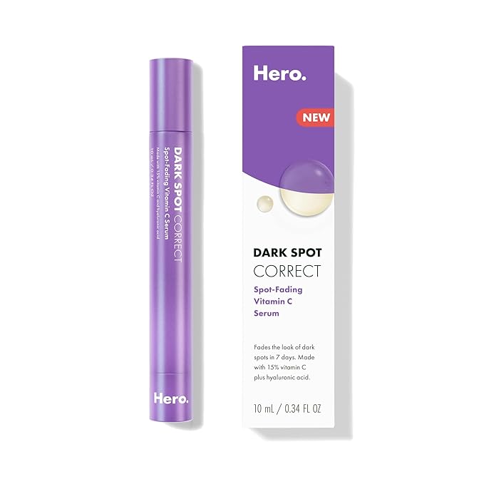 Hero Cosmetics Dark Spot Correct Spot-Fading 15% Vitamin C plus Hyaluronic Acid Serum. Improves the Look of Post Blemish Marks in 7 Days. Twist Applicator and Rollerball Tip for Easy Application. 10mL-Velvo Beauty