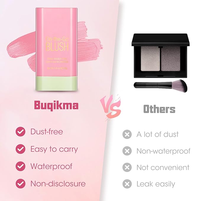 Buqikma Blush Stick Hydrated Solid 2PCS Blush Stick for Cheeks - Soft Cream Blush Stick Natural Matte Makeup Blush Stick Cream Blush Moisturizer Stick for Face,Lips and Eyes (Shy Pink+Orange)-Velvo Beauty
