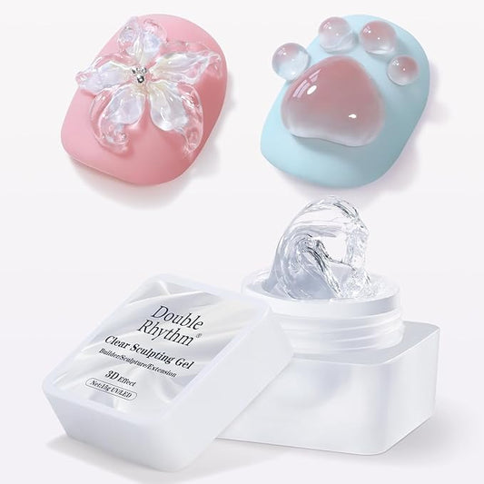 Double Rhythm 3D Clear Solid Sculpting Gel for Nail Art - Non-Sticky Hard Gel for Building, Carving, Molding Extension - Soak Off UV/LED Salon Home DIY 0.5 Oz (Clear)-Velvo Beauty