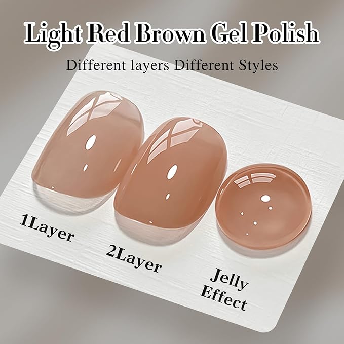 Double Rhythm 0.50 OZ Translucent Gel Polish Same Color Same Bottle Sheer Pastel Neutral Natural Milky 15 ML Jelly UV Nail Art DIY at Home (Light Brown-A1529)-Velvo Beauty