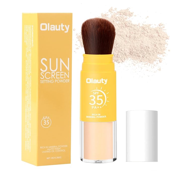 Mineral Sunscreen Setting Powder, SPF 35, Translucent Brush Setting Powder for Face, Long Lasting Oil Control Matte Loose Powder, Lightweight, Breathable (01# Translucent)-Velvo Beauty
