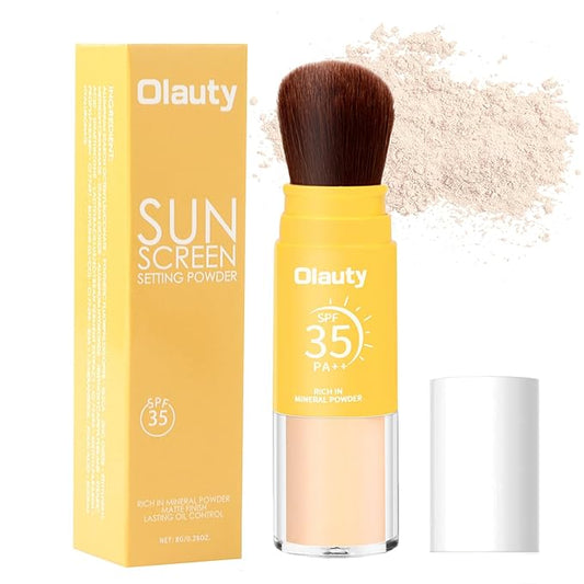 Mineral Sunscreen Setting Powder, SPF 35, Translucent Brush Setting Powder for Face, Long Lasting Oil Control Matte Loose Powder, Lightweight, Breathable (01# Translucent)-Velvo Beauty