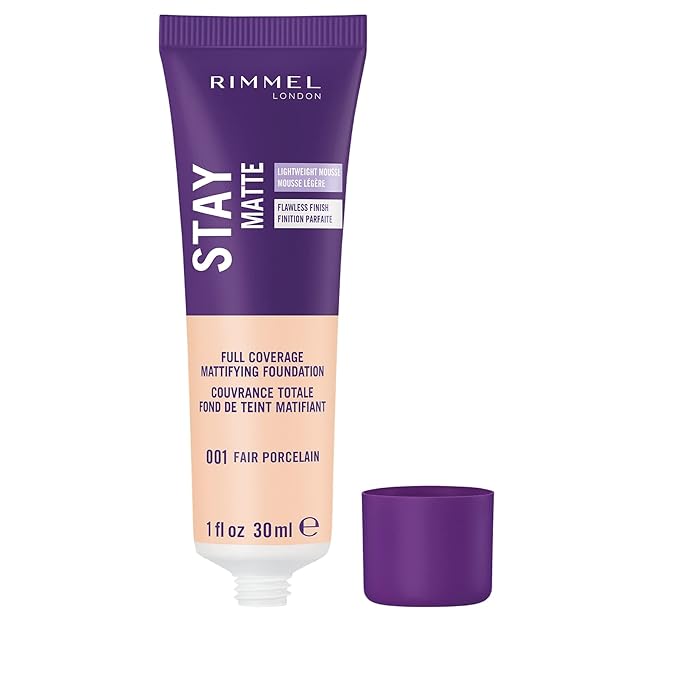 Rimmel London Stay Matte Liquid Mousse - 001 Fair Porcelain - Foundation, Lightweight, Shine Control, Oil-Free, 1oz-Velvo Beauty