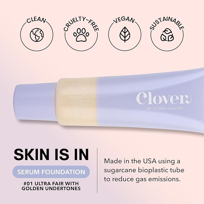 Clover Skin Is In Serum Foundation | Hydrating Face Serum, Lightweight Foundation, Cruelty-Free & Vegan | With Squalane And Sunflower Seed Wax | 30 ml - Shade 01 (Ultra Fair)-Velvo Beauty