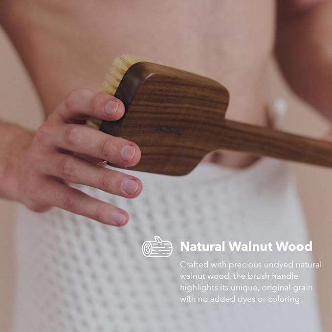 Luxury Natural Walnut Wood Boar Bristle Body Brush | Exfoliating & Detoxifying for All Skin Type | Sweeps Away Dead Skin Cells for Luminous, Smooth Skin | for Wet and Dry Use (Body Brush Set)-Velvo Beauty