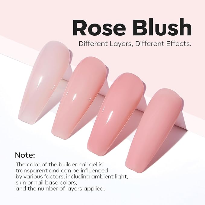 modelones Builder Nail Gel, 8-in-One Neutral Nude Pink Builder for Nail Thickening Apex Building, Rose Blush Pink Rubber Color Base LED Lamp Cured Strengthener Extend Hard Gel Polish for DIY Salon-Velvo Beauty
