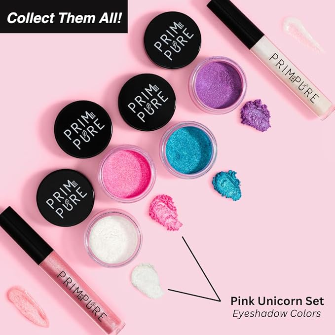 Prim and Pure Mineral Gift Set with Unicorn Mirror| Perfect for Play Dates & Birthday Parties | Kids Eyeshadow Makeup – Mineral Blush | Organic & Natural Makeup Kit for Kids| Made in USA (Pink)-Velvo Beauty
