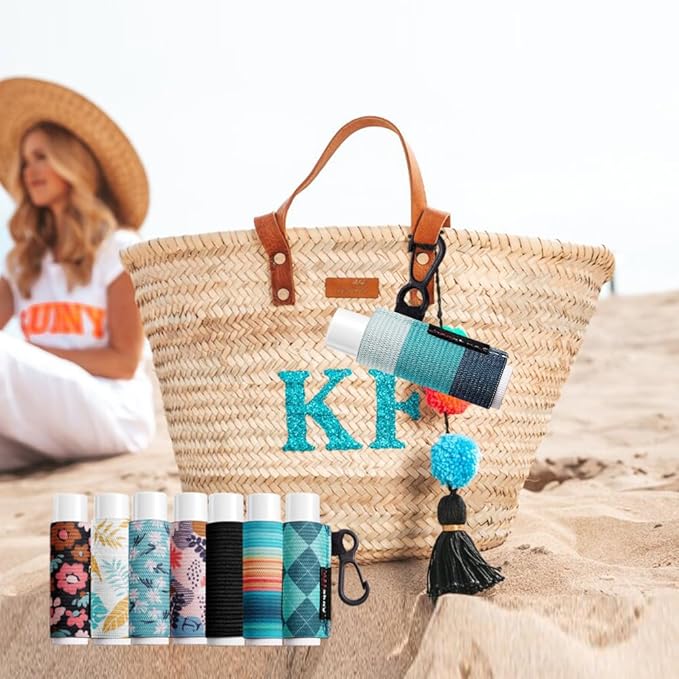 3PCS Lip Balm Holder Lipstick Sleeves Keychain Lip Gloss Holder Keychain Chapstick Elastic Sleeves(Dark blue strip)-Velvo Beauty