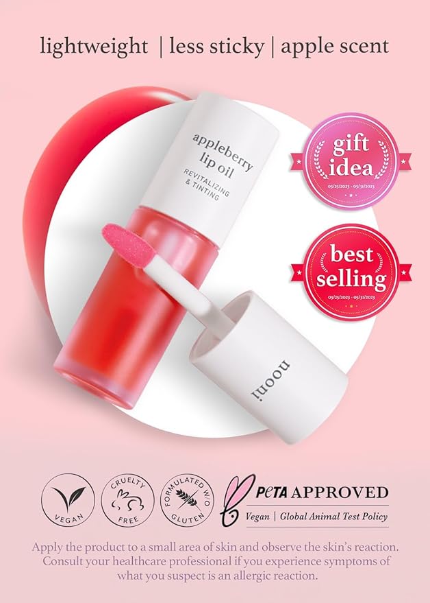 NOONI Vegan Lip Oil Bundle - Appleberry & Appleclear | Lip Stain, Long Lasting, Moisturizing, Plumping, Korean Lip Tint-Velvo Beauty
