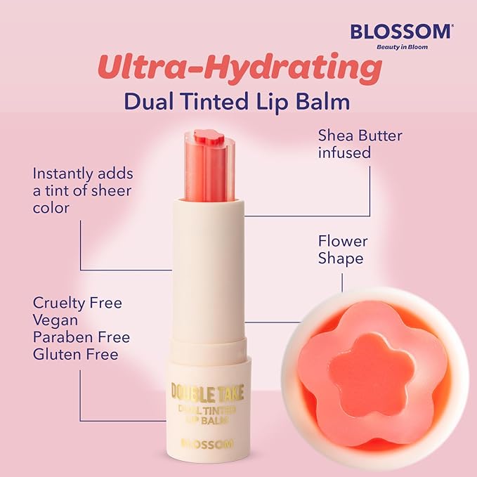 Blossom Double Take Flower Shaped Dual Tinted Moisturizing Lip Balm with Shea Butter, 0.13oz/3.6g, Tickle Me Pink-Velvo Beauty