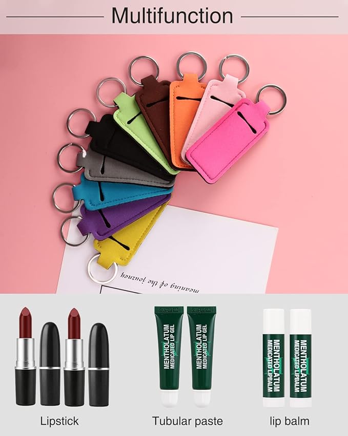 Chapstick Holder Lip Balm Sleeve Pouch Chapstick Holder With Clip Lipstick Lip Gloss Holder Stocking Stuffers Gift for Women (ten pcs)-Velvo Beauty