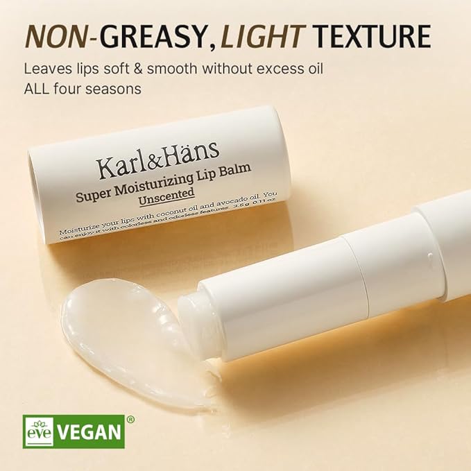 Karl&Hans Super Moisturizing Lip Balm - Unscented with Coconut & Avocado Oil for Lip Repair and Care, Soothes and Hydrates Dry Lips with Natural and Nourishing Formula - 1 Count-Velvo Beauty