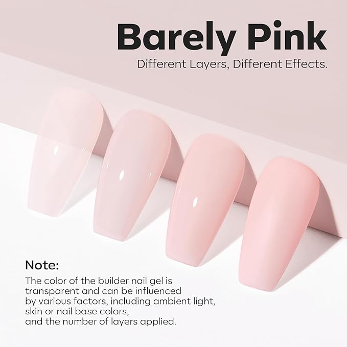 modelones Builder Nail Gel, 8-in-One Barely Pink Builder, Sheer Pink Rubber Base Gel Polish, LED Lamp Cured Color Base Hardener Strengthener Apex Building Extension for Girls DIY Salon Home-Velvo Beauty