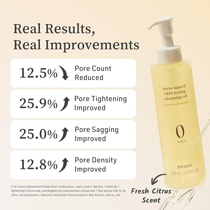NOONI Facial Cleanser - Snow Aqua 0 LHA Toning Cleansing Oil | Makeup Blackhead Remover, Pore Control, Glass Skin, Help Control Sebum, Revitalizing, Moisturizing, Korean Skin Care, 6.76 Fl Oz (200 ml)-Velvo Beauty