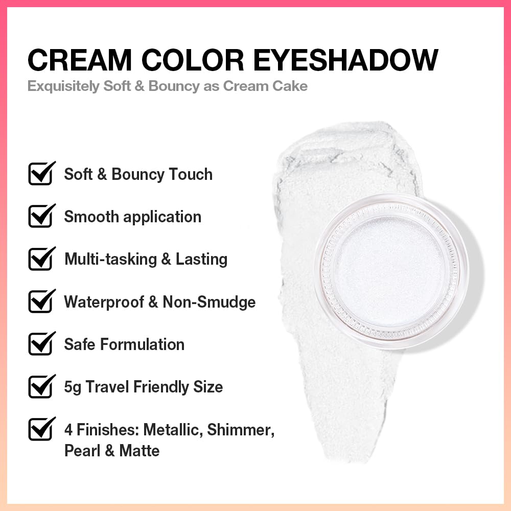 Kaely Single Cream Eyeshadow Pot, Pearl White Sparkle Eye Shadow for Older Women High Pigmented Waterproof, Natural Eyeshadow Palette Makeup Brightener, sombras en crema para ojos, Blendable, 01-Velvo Beauty