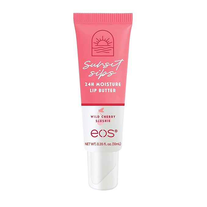 eos Sunset Sips Lip Butter Tube- Wild Cherry Slushie, 24-Hour Moisture, Overnight Lip Mask, Lip Care Products, 0.35 fl oz-Velvo Beauty