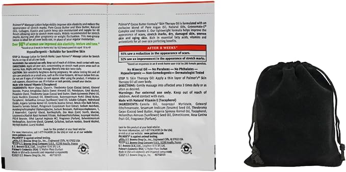 Palmer's Cocoa Butter Formula Skin Therapy Oil and Massage Lotion for Stretch Marks, Travel Pack, 0.68 FL OZ, Intensive Hydration, Skin Elasticity, Pregnancy Safe, Paraben-Free, 30 CT, W/Travel Pouch-Velvo Beauty