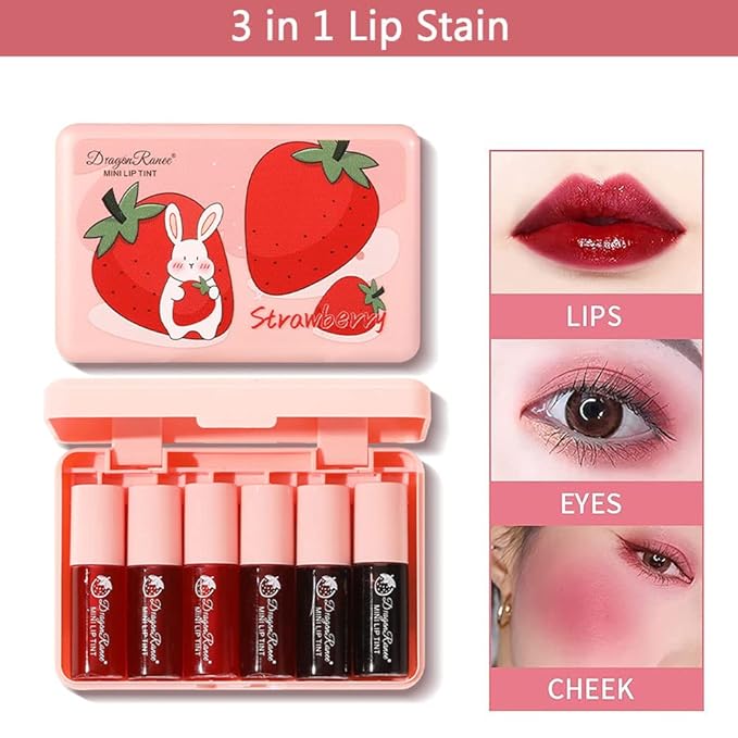 6 Colors Lip Tint Stain Set, Korean Velvet Watery Lip Stain Moisturizing Mini Liquid Lipstick, Multi-use Lip and Cheek Tint, Long lasting Non-Stick Cup Waterproof, Lip Color Makeup-Velvo Beauty