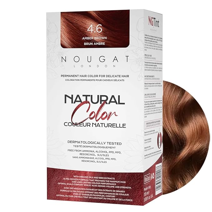NOUGAT Amber Brown Natural Permanent Hair Color Kit,Dermatologically Tested, Ammonia & Alcohol Free, 100% Grey Coverage, Hair Mask & Essence included, Long Lasting-Velvo Beauty