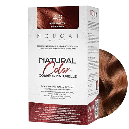 NOUGAT Amber Brown Natural Permanent Hair Color Kit,Dermatologically Tested, Ammonia & Alcohol Free, 100% Grey Coverage, Hair Mask & Essence included, Long Lasting-Velvo Beauty