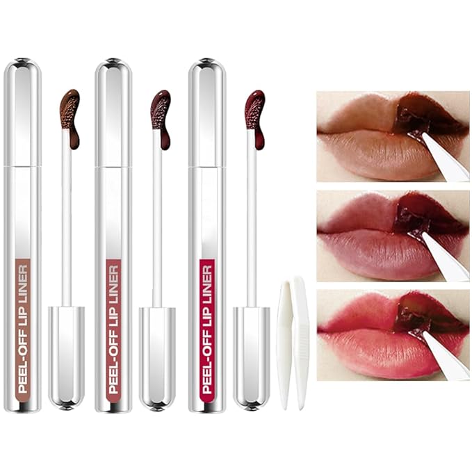 3 Colors Peel Off Lip Liner Stain Kit, Long Wear Matte Lip Tint Stain Set with Tweezer for Women, Waterproof Transfer Proof Highly Pigmented Peel Off Liquid Lipstick for All Skin Types (#3,4,5)-Velvo Beauty