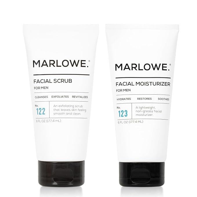 MARLOWE. Skin Care Set, No. 122 Facial Scrub 6 oz & No. 123 Facial Moisturizer 6 oz with Natural Extracts & Antioxidants, Cleanses, Exfoliates, Hydrates & Soothes-Velvo Beauty