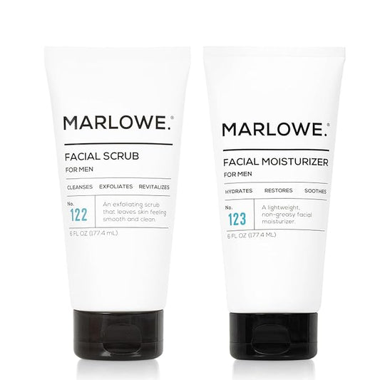 MARLOWE. Skin Care Set, No. 122 Facial Scrub 6 oz & No. 123 Facial Moisturizer 6 oz with Natural Extracts & Antioxidants, Cleanses, Exfoliates, Hydrates & Soothes-Velvo Beauty
