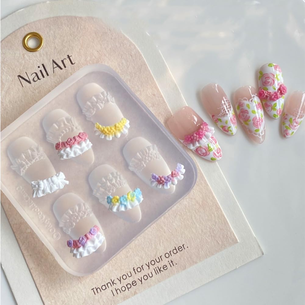 Nail Mold for Nail Art 3D Flowers Nail Charms Cream Lace Pleated Skirt French Design Mold DIY Manicure 3D Carving Template-Velvo Beauty