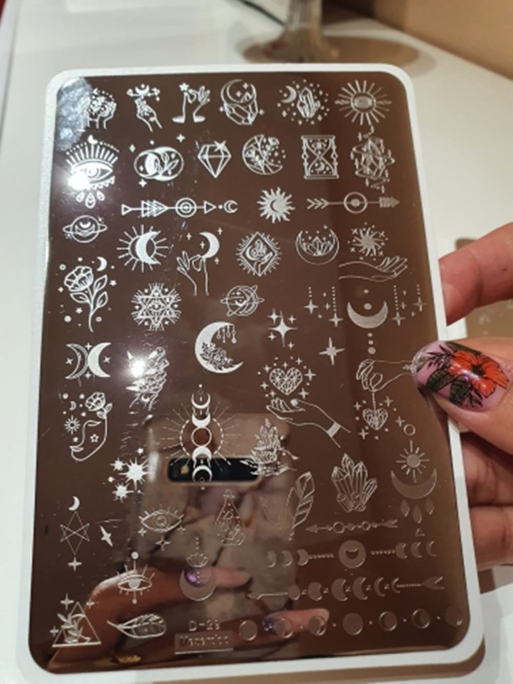 2pcs Large Abstract Face Galaxy Nail Stamping Plates Line Girl Face Pictures Stencil Moon Star Space Nail Picture Design Stamp Templates Mix Flower Leaf Starry Sky Stainless Steel Nail Art Image Plate-Velvo Beauty