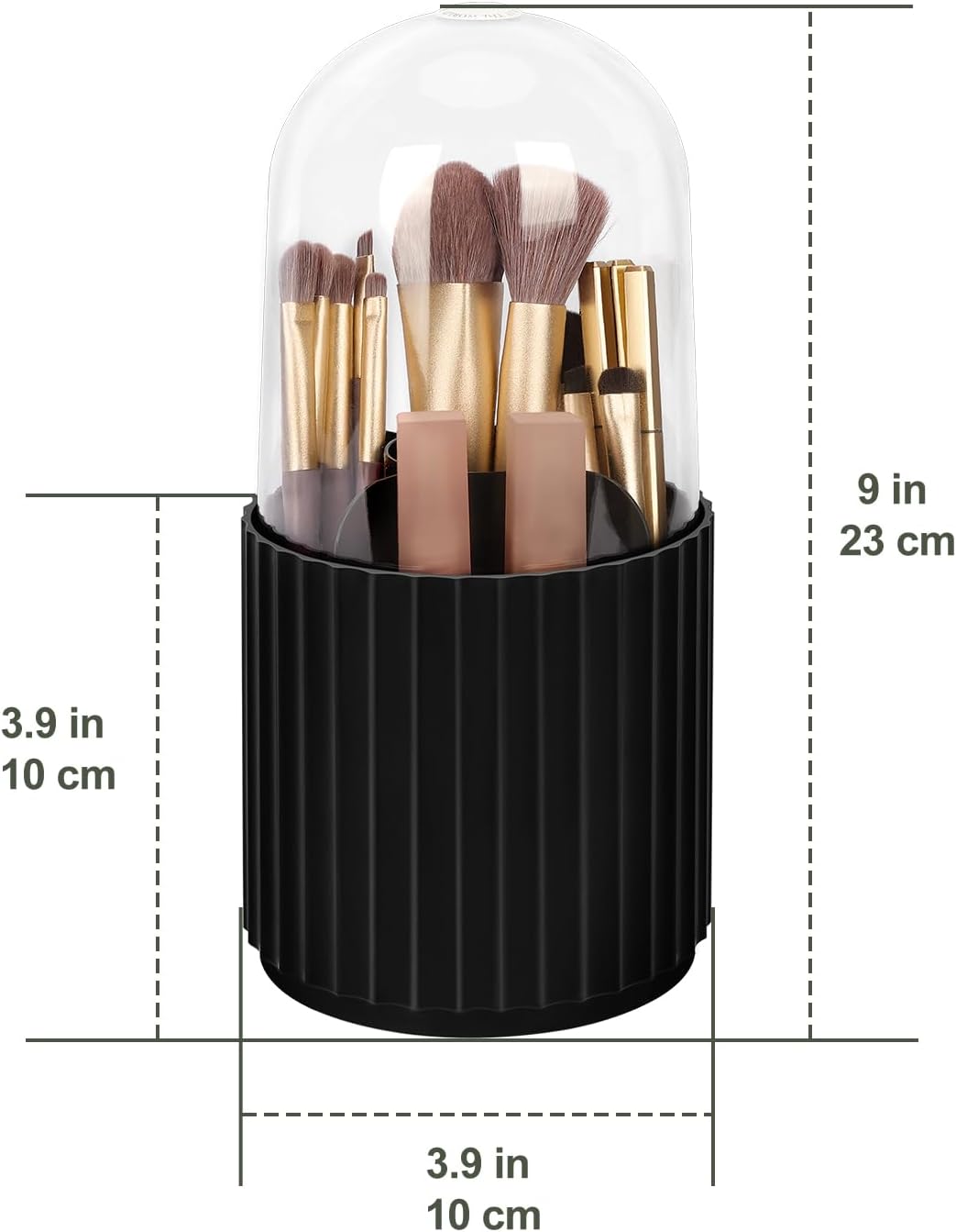 JessLab Makeup Brush Holder Organizer with Lid, 360 Degree Rotatable Spinning Cosmetics Holder Display for Bathroom Vanity Countertop, Black-Velvo Beauty