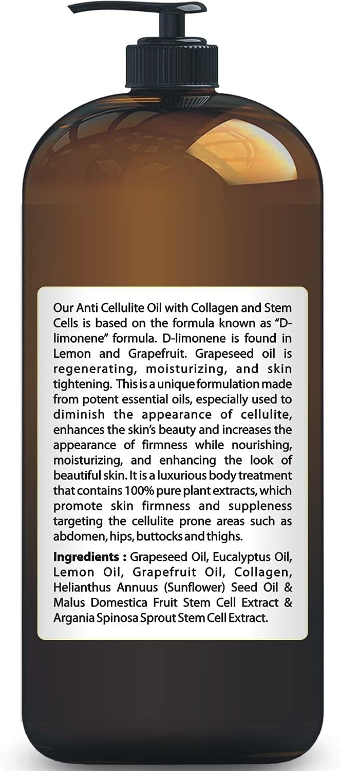 First Botany, Anti-Cellulite Massage Oil Infused with Collagen & Stem Cells - Natural Cellulite & Stretch Mark Treatment for Men & Women - 8 oz-Velvo Beauty