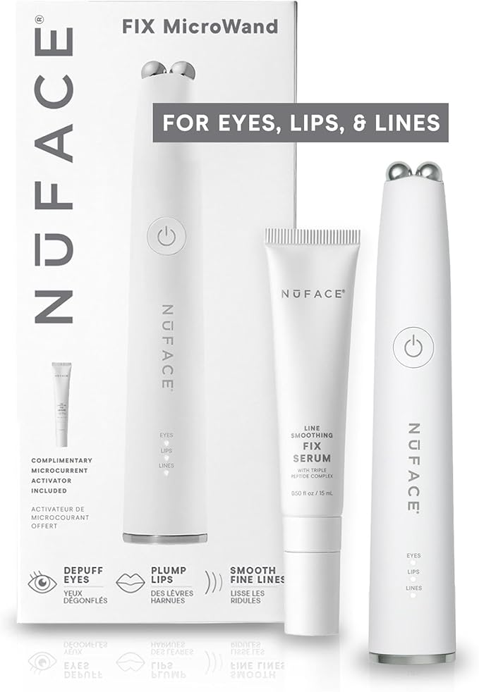 NuFACE FIX MicroWand Microcurrent Facial Device, FDA Cleared - Eyes, Lips & Lines Treatment with Serum Activator - Lip Plumper, Eye Depuffing Wand, Wrinkle & Smile Line Reducer, 3 On-the-Go Modes-Velvo Beauty