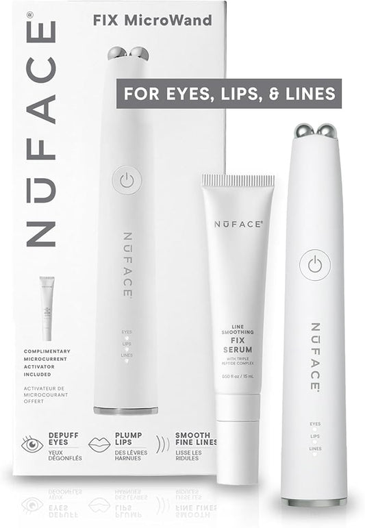 NuFACE FIX MicroWand Microcurrent Facial Device, FDA Cleared - Eyes, Lips & Lines Treatment with Serum Activator - Lip Plumper, Eye Depuffing Wand, Wrinkle & Smile Line Reducer, 3 On-the-Go Modes-Velvo Beauty
