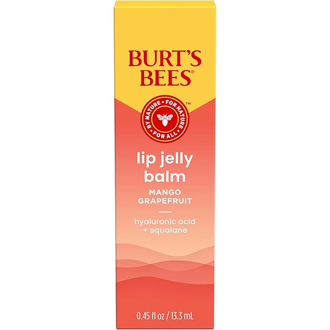 Burt’s Bees Mango Grapefruit Lip Jelly Balm, With Hyaluronic Acid and Squalane Moisturizer To Instantly Hydrate Lips, Lip Gloss With Responsibly Sourced Beeswax, Tint-Free, Lip Treatment, 0.45 oz.-Velvo Beauty