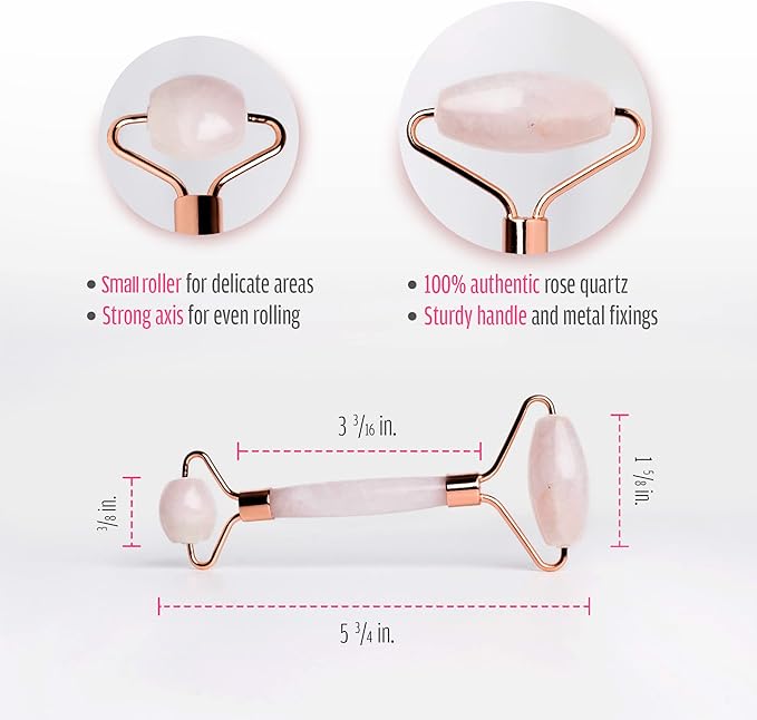 Rose Quartz Roller for Face - Facial Massage Tool for Natural Beauty Skin Care - Pink Face Roller Reduces Dark Eye Circles and Puffiness with 100% Authentic Quartz Crystal-Velvo Beauty