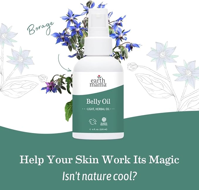 Earth Mama Belly Oil for Dry Skin | Calendula Skin Care Moisturizer Oil to Encourage Natural Elasticity and Help Prevent Stretch Marks During Pregnancy and Postpartum, 4-Fluid Ounce-Velvo Beauty