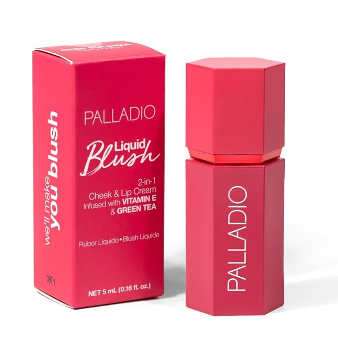 Palladio Liquid Blush for Cheeks & Lips 2-in-1 Makeup Face Blush, Weightless Cream Formula, Smudge Proof Long-Wearing Pigmented Blush, Natural Look Makeup Face Blushes, Dewy Finish, Deep Fuchsia-Velvo Beauty